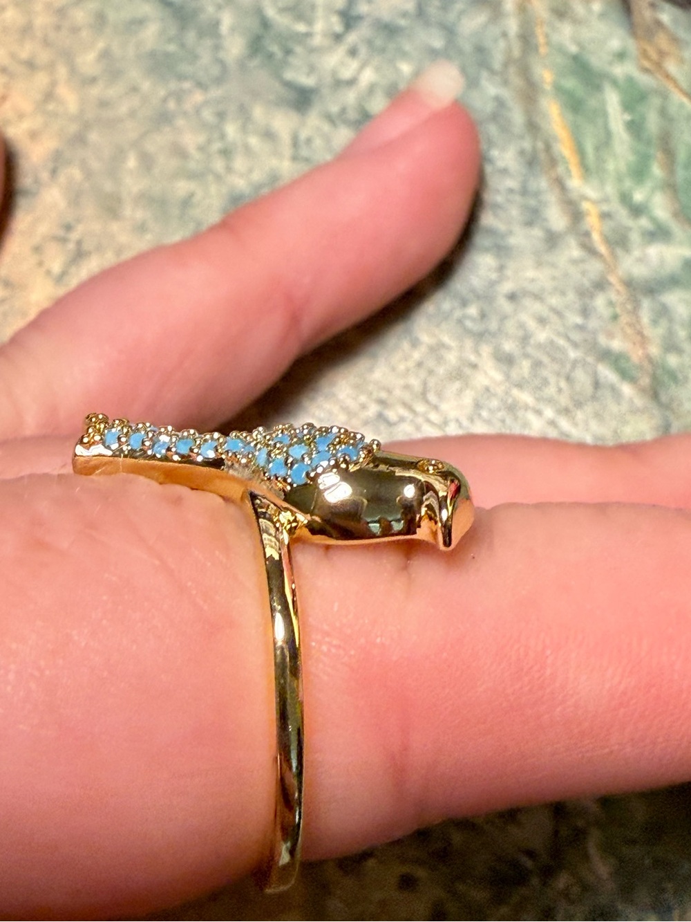 Gold Plated Bird Ring with Turquoise Pavé Stones - Picture 7 of 9